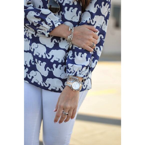 Lilly Pulitzer Elephant Long Sleeve Elsa Top Blue White Womens Size Small - Picture 5 of 11